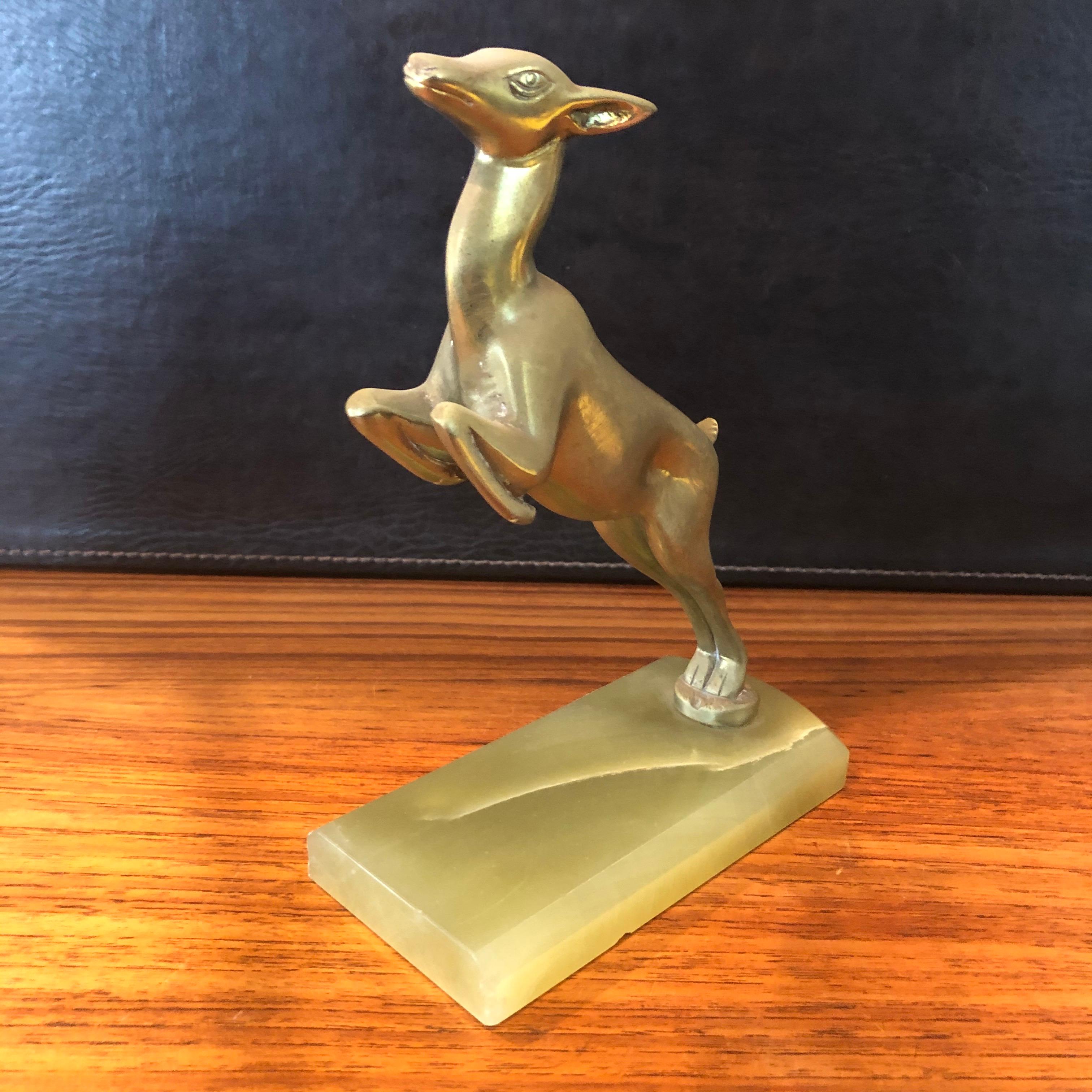 Pair of Brass Gazelle Bookends on Marble Base In Good Condition In San Diego, CA