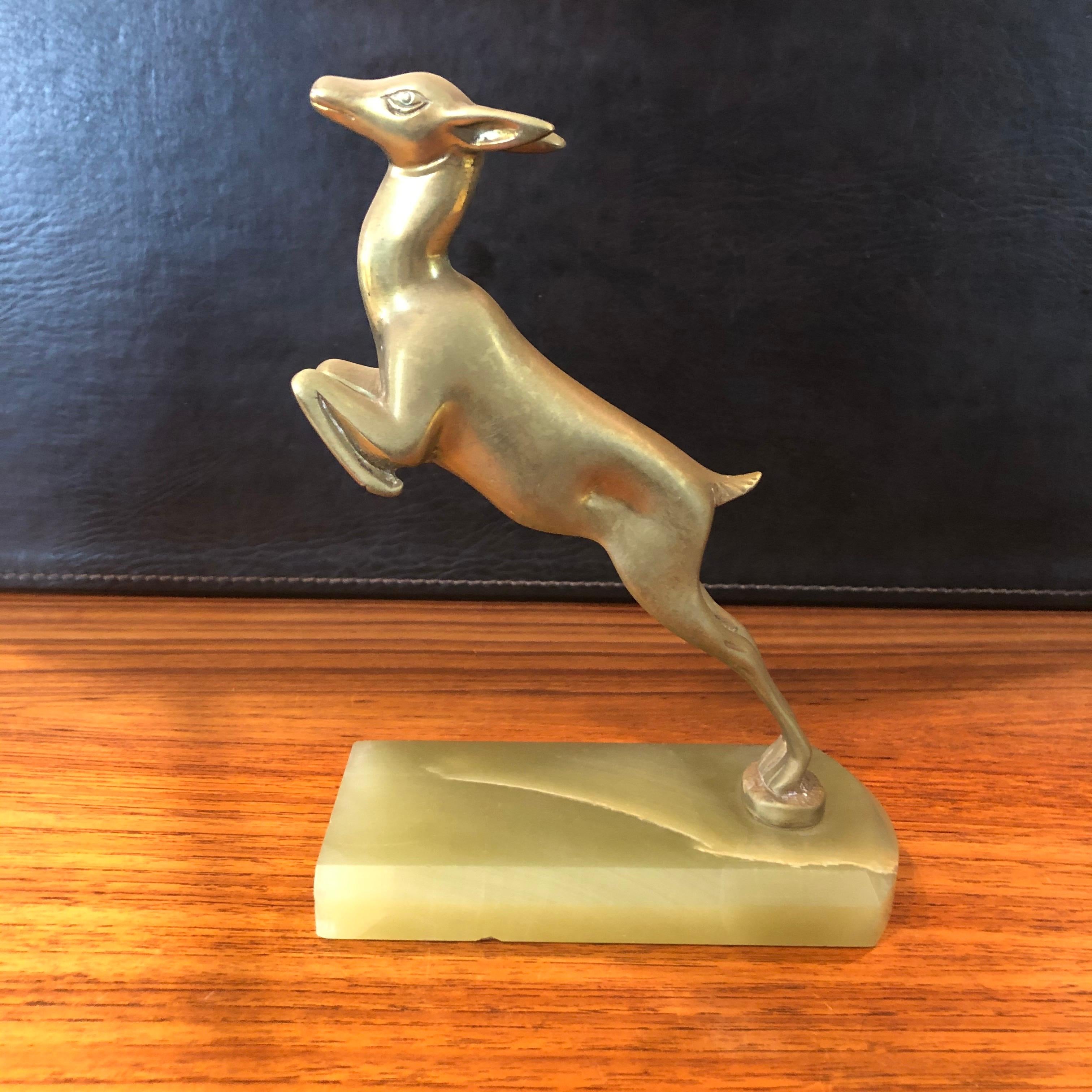 20th Century Pair of Brass Gazelle Bookends on Marble Base