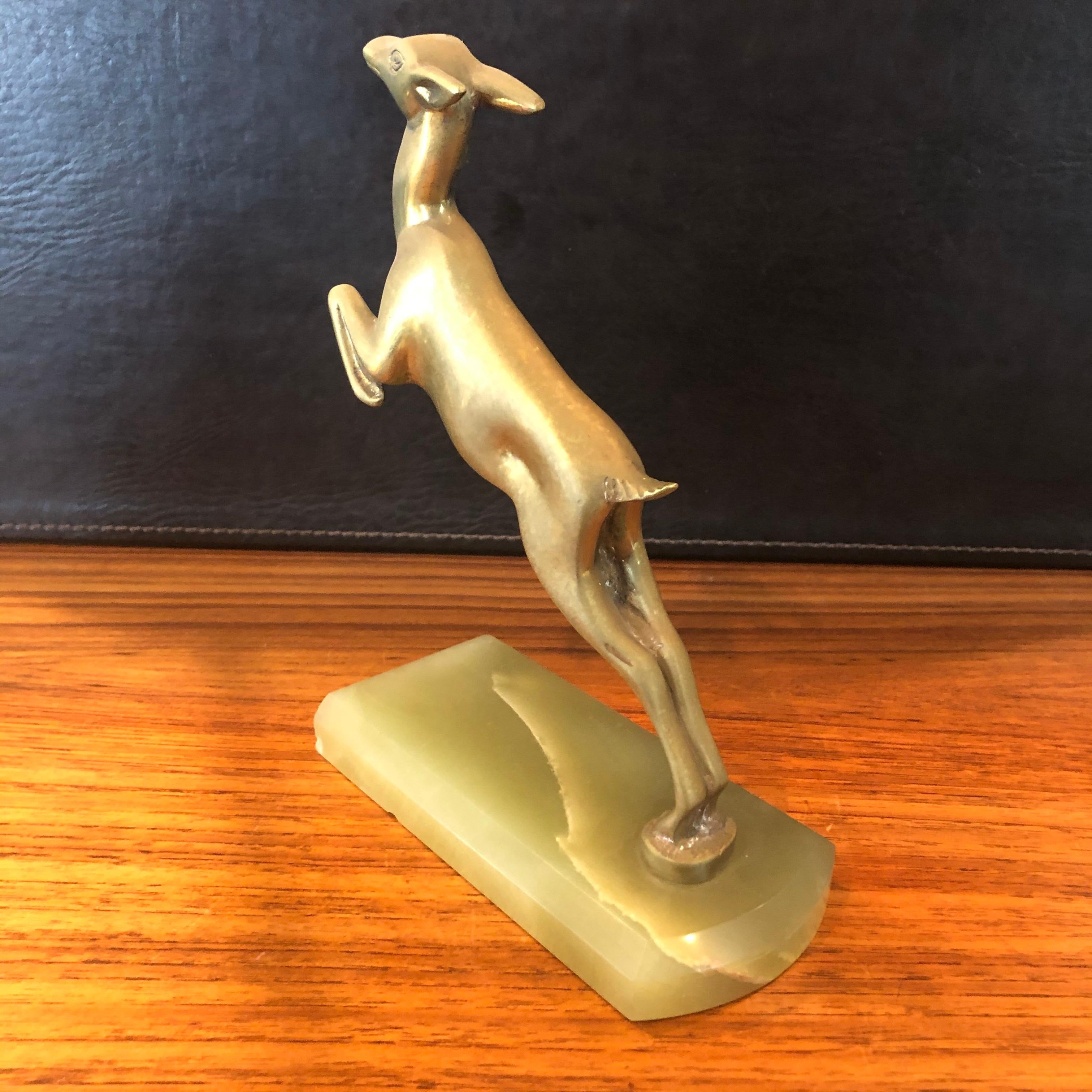 Pair of Brass Gazelle Bookends on Marble Base 1