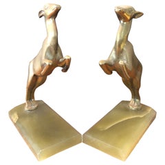 Pair of Brass Gazelle Bookends on Marble Base