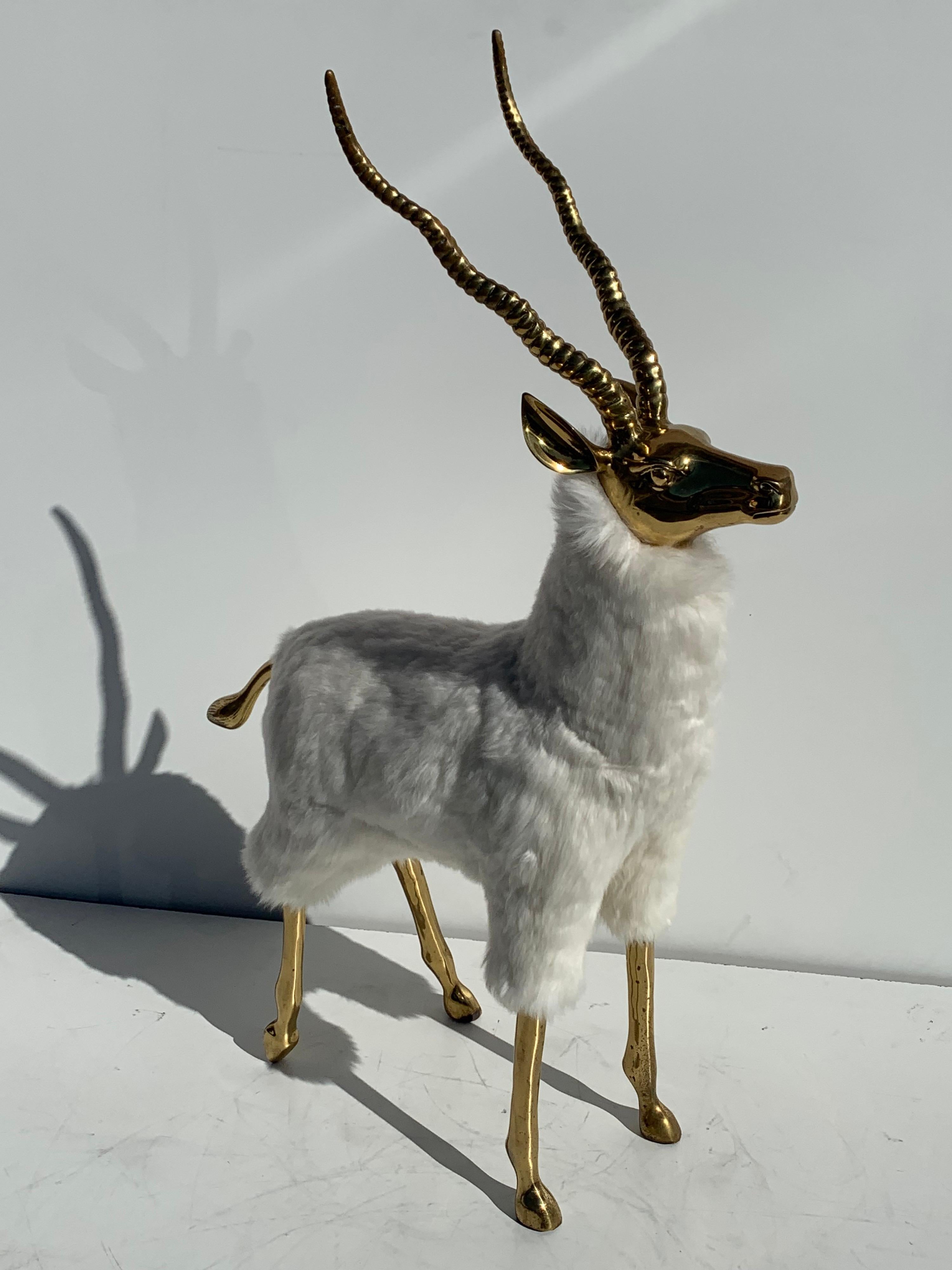 Pair of Brass Gazelle or Antelope Sculptures Christmas Decor Style of Lalanne For Sale 4