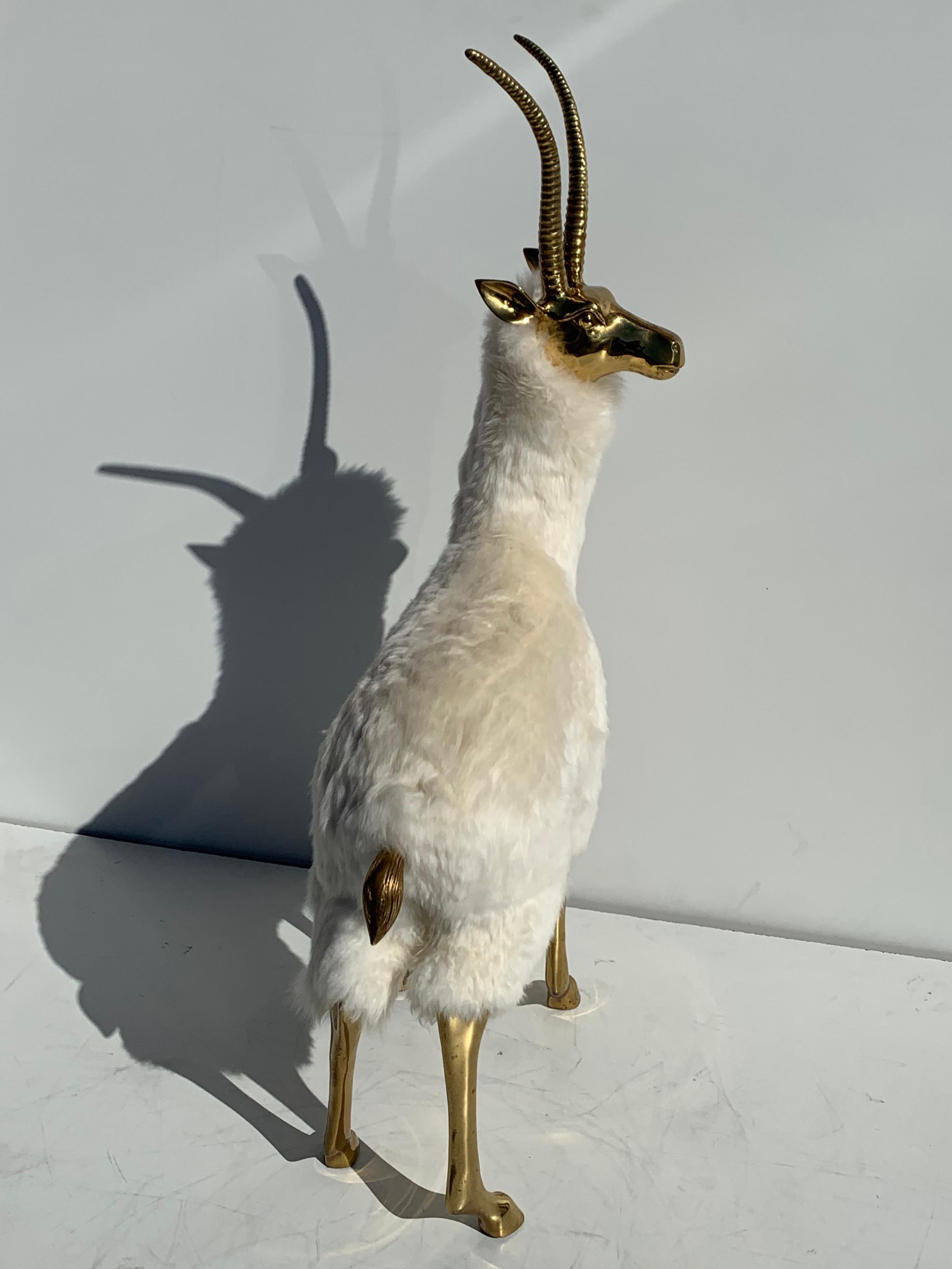 Patinated Pair of Brass Gazelle or Antelope Sculptures Christmas Decor Style of Lalanne For Sale