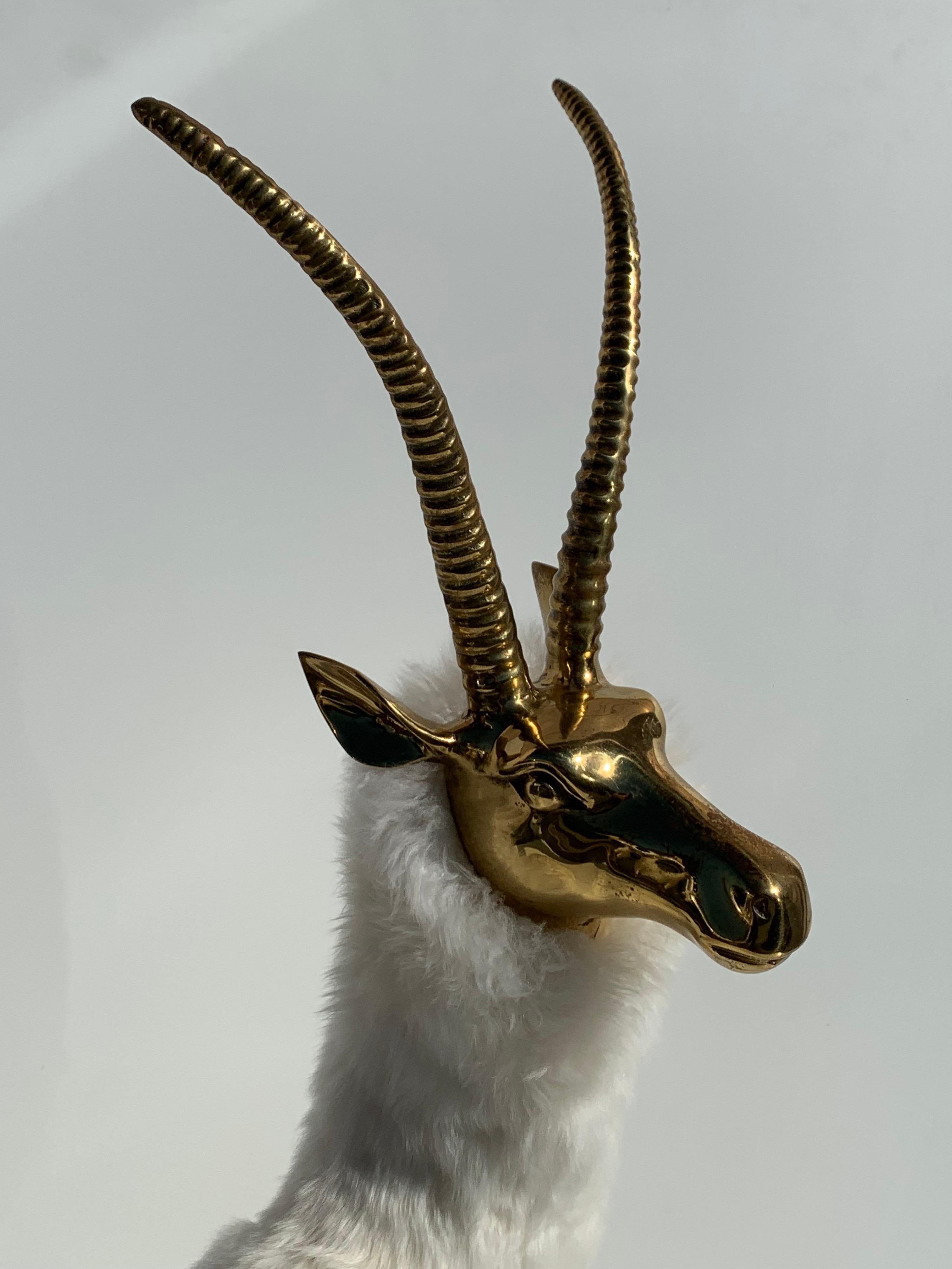 Pair of Brass Gazelle or Antelope Sculptures Christmas Decor Style of Lalanne In Good Condition For Sale In North Hollywood, CA