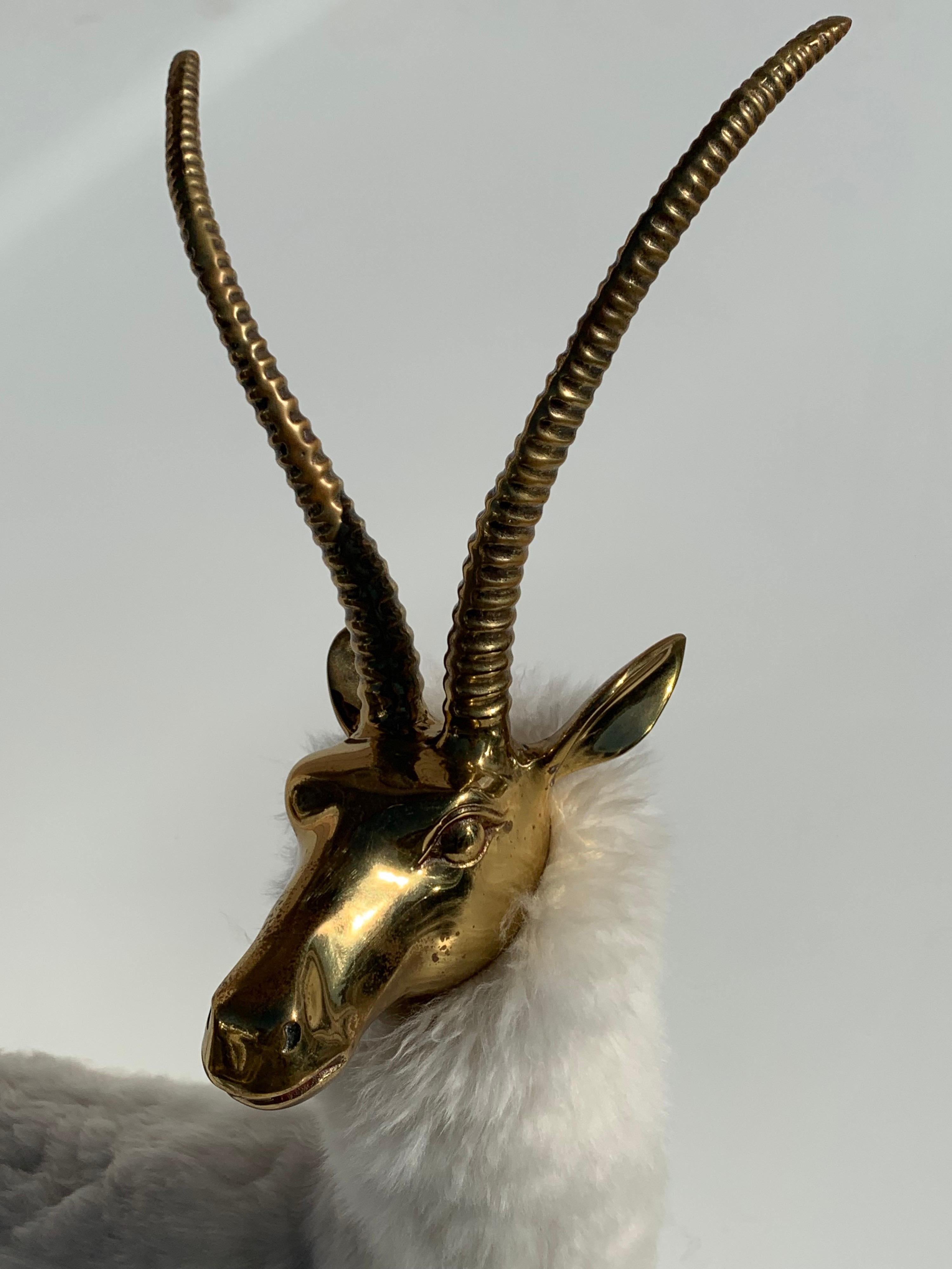 Late 20th Century Pair of Brass Gazelle or Antelope Sculptures Christmas Decor Style of Lalanne For Sale