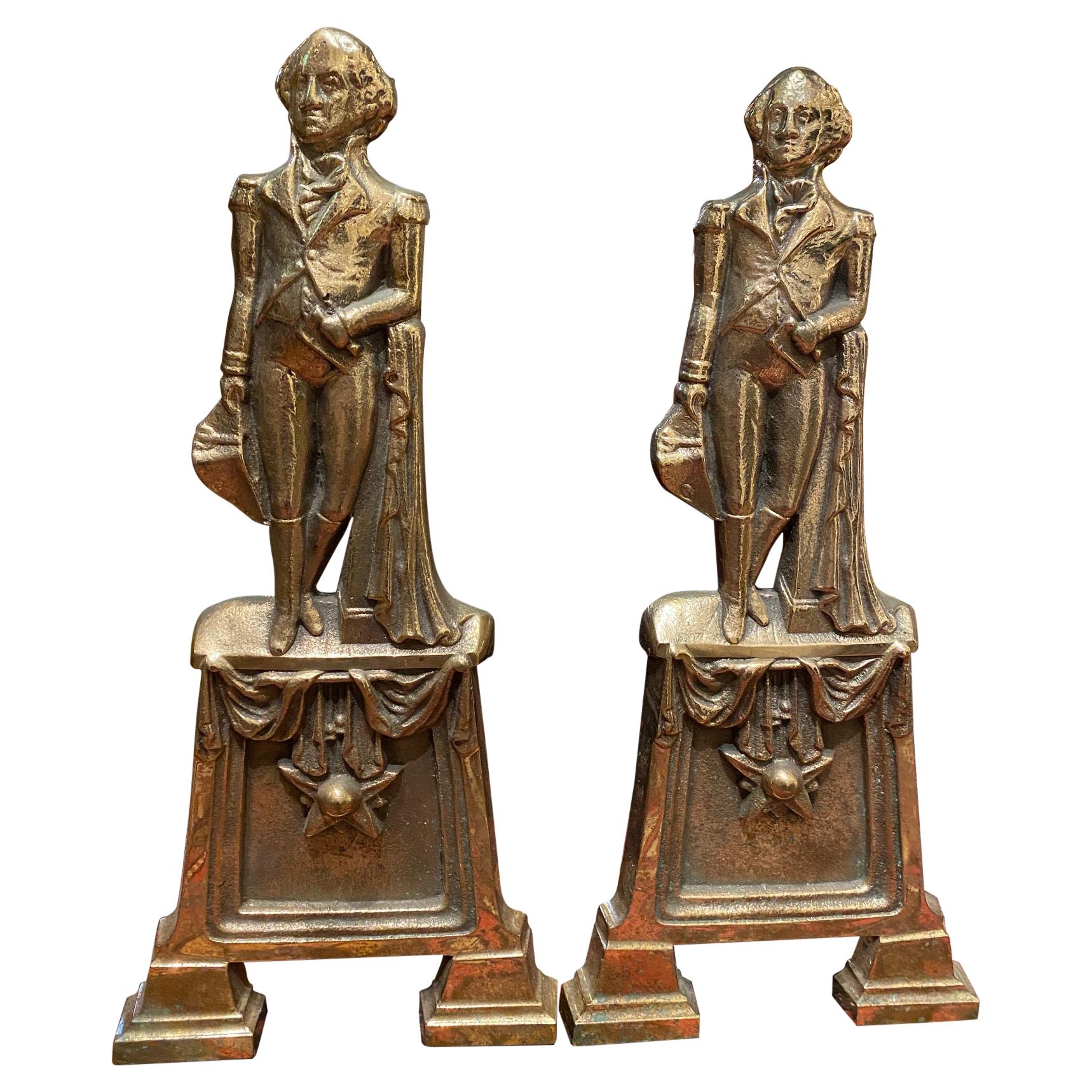 Pair of Brass George Washington Andirons For Sale