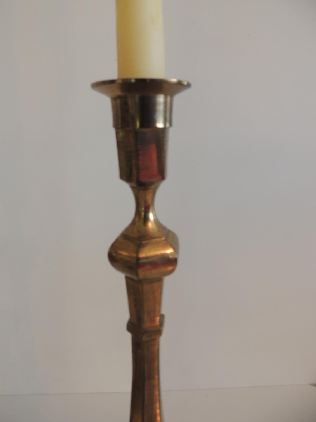 Hand-Crafted Pair of Brass German Vintage Candlesticks