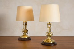 Pair of Brass Gimbal Table Lamps