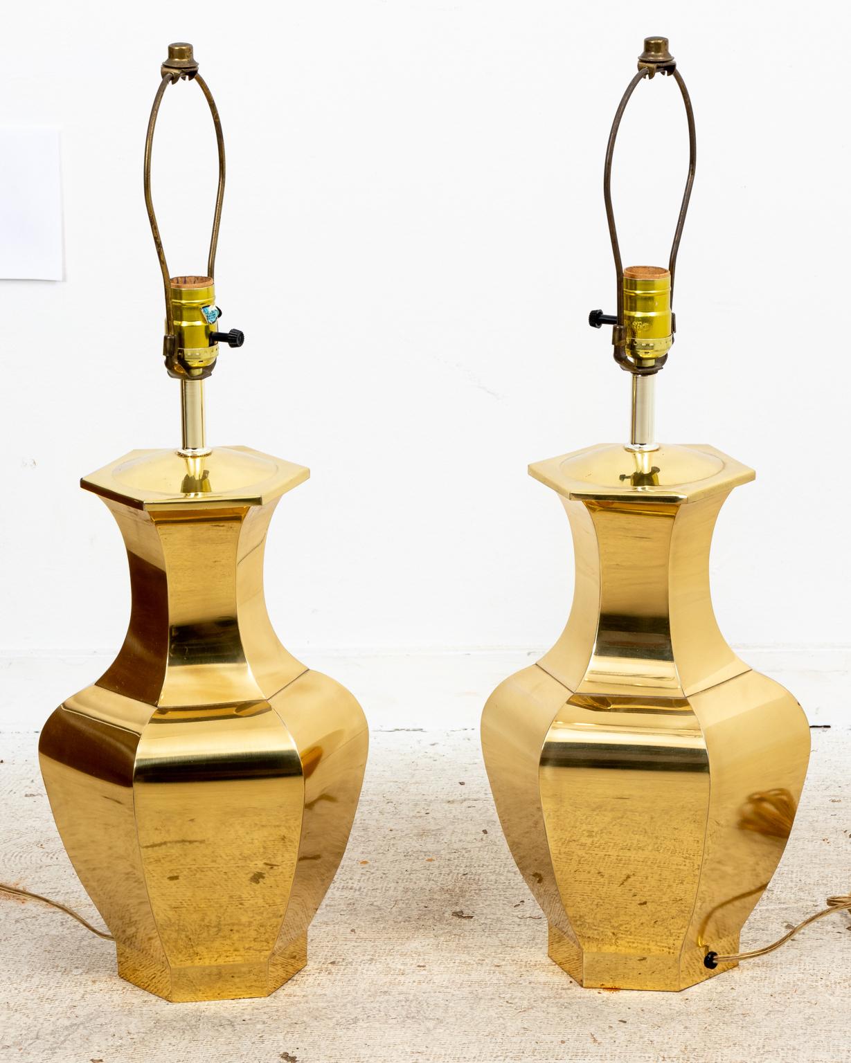 20th Century Pair of Brass Ginger Jar Lamps
