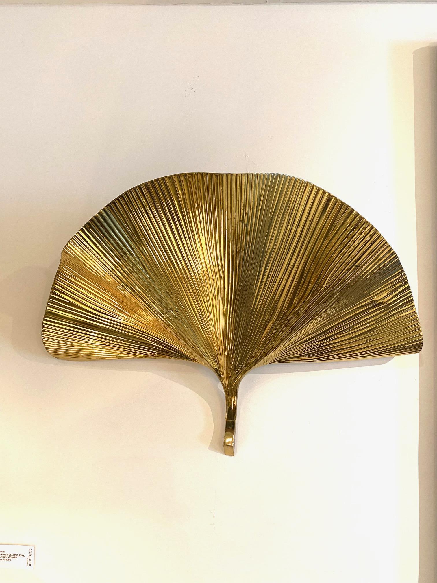 Italian Pair of Brass Ginko Leaf Sconces by Tommaso Barbi