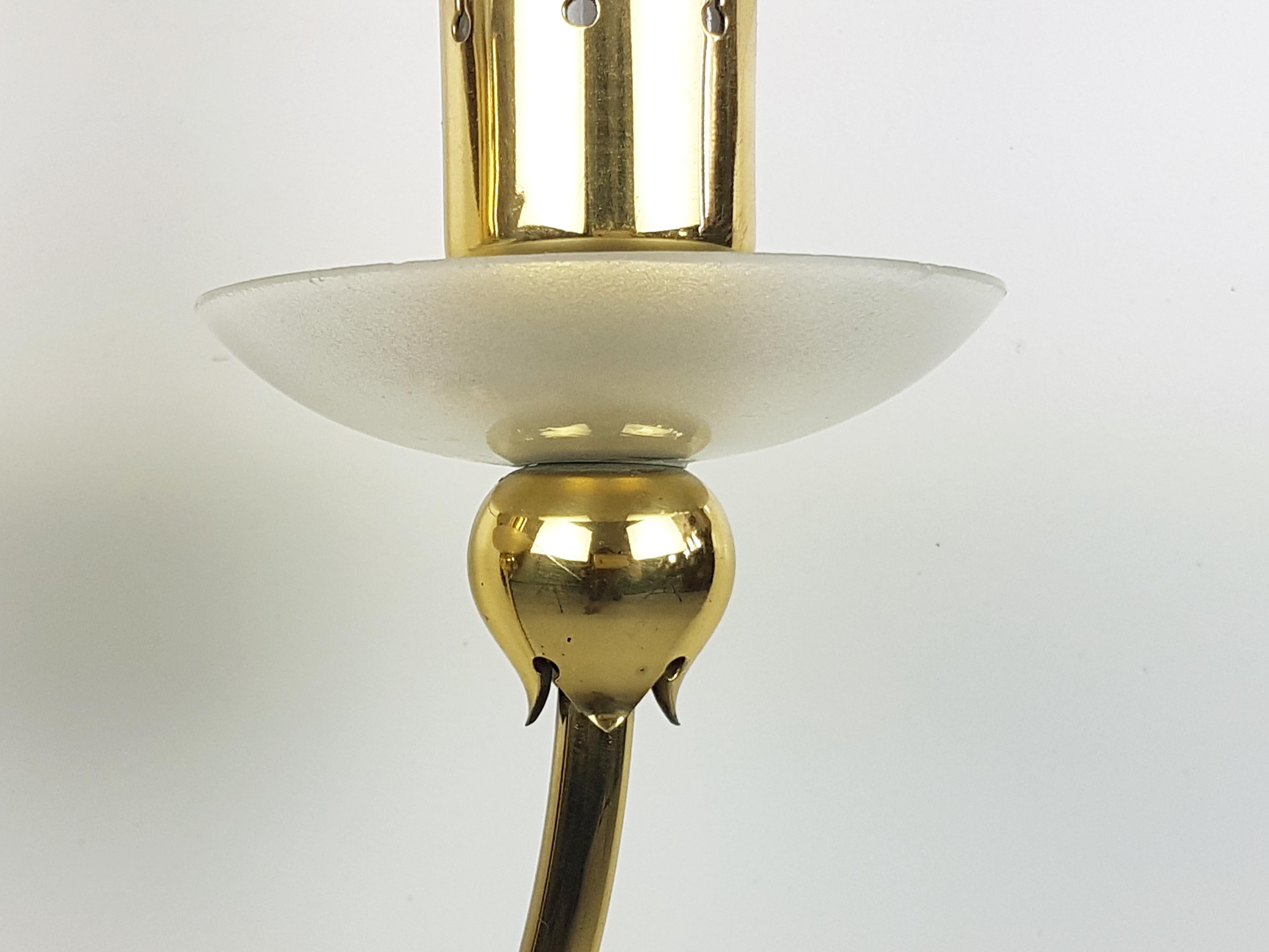 Pair of Brass & Glass 2-Light 1950 Wall Fixtures by Angelo Lelii for Arredoluce 1