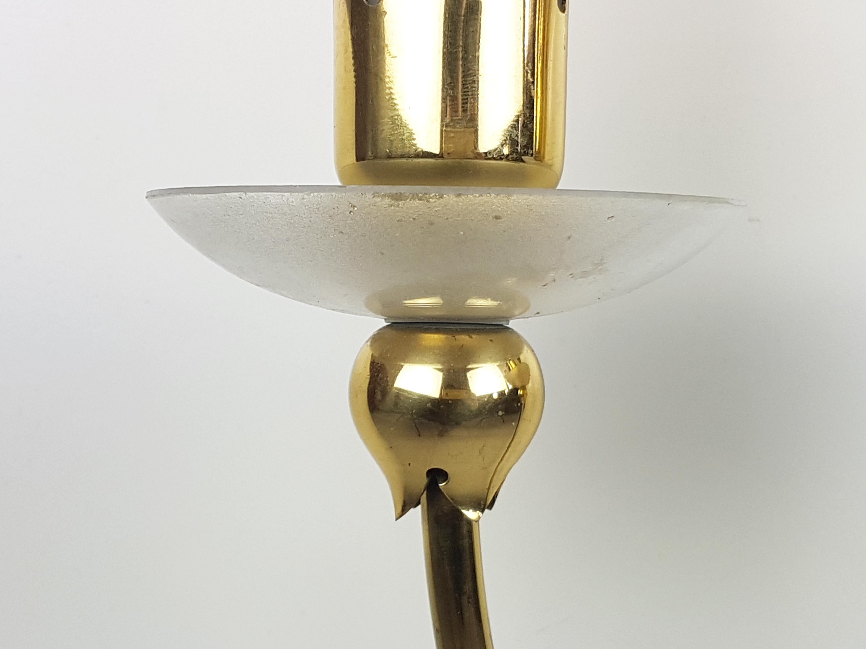 Pair of Brass & Glass 2-Light 1950 Wall Fixtures by Angelo Lelii for Arredoluce 4