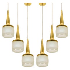 Antique Pair of Brass Glass Cascade Fixtures by Staff with Beige Cord, 1960