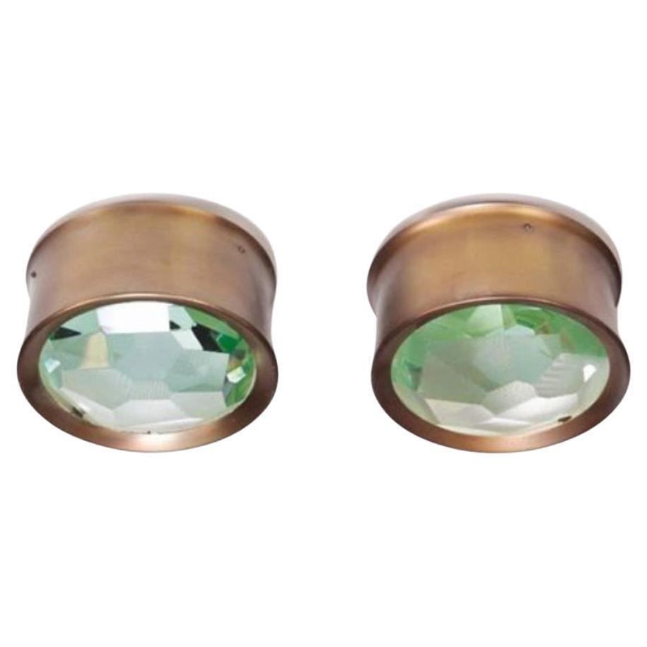 Coppia di lampade da incasso in ottone e vetro di Max Ingrand prodotte da Fontana Arte