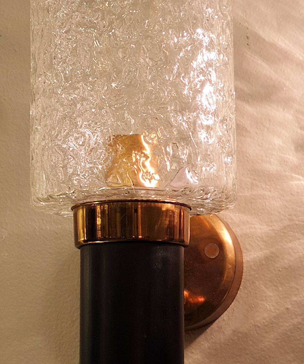 French Brass, Glass & Black Mid-Century Modern Sconces, Maison Arlus Style, France 1950