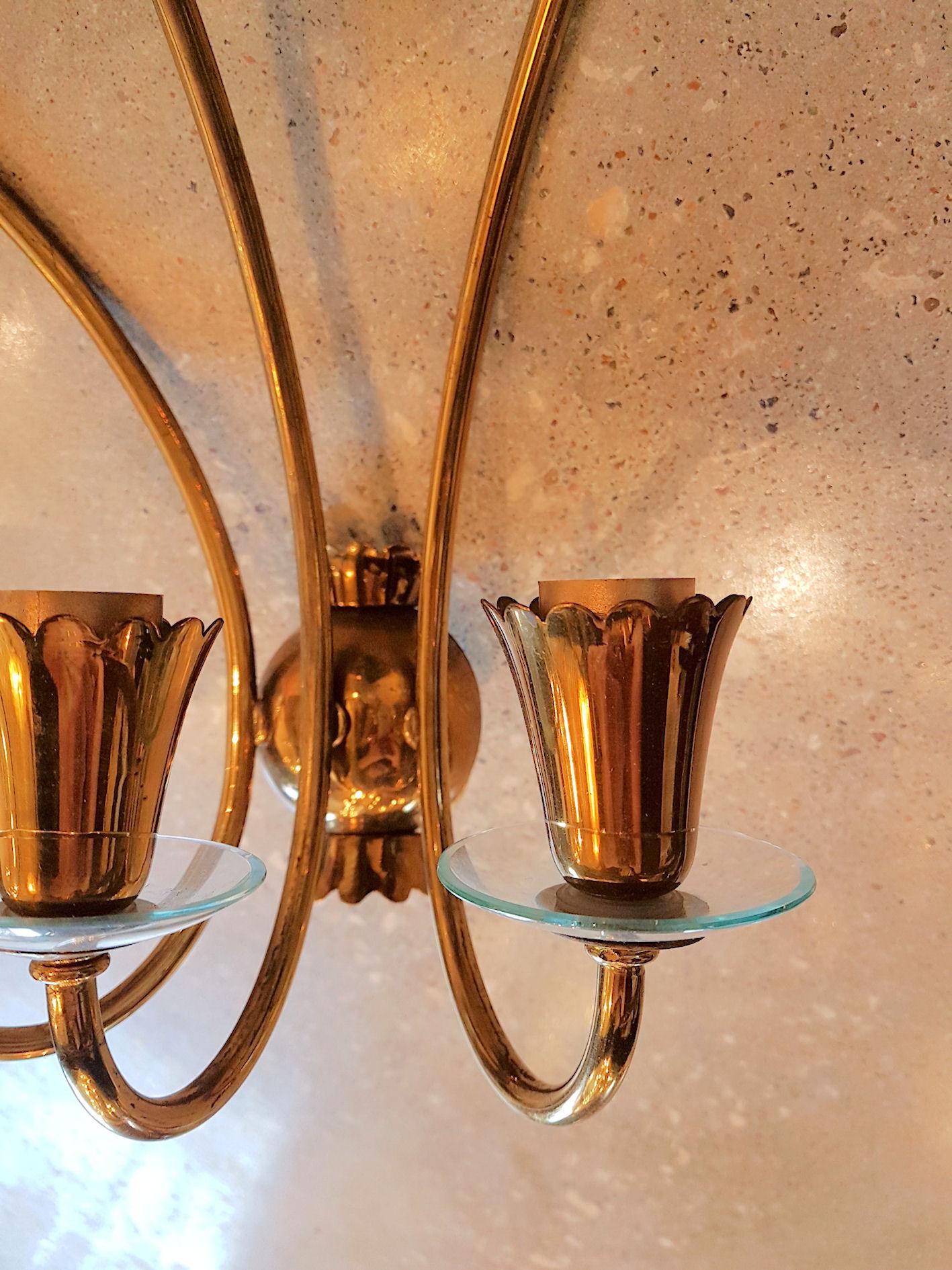 Pair of Brass and Glass Mid-Century Modern Sconces, Stilnovo Style, Italy, 1960s 1