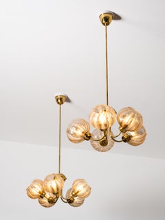 Pair of Brass & Glass Model 76 Pendants by Hyval, Finland, 1960s
