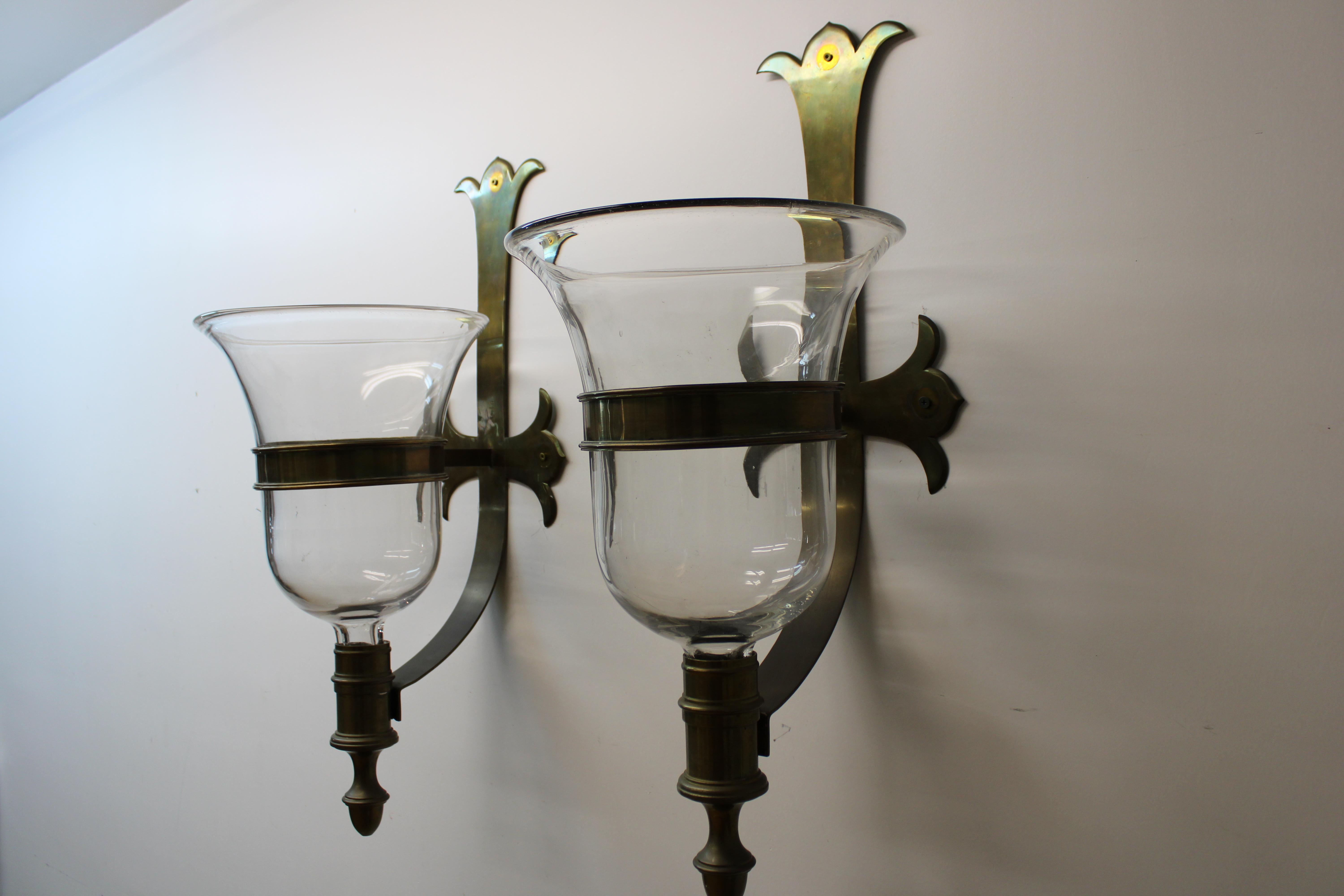 Pair of Spanish Gothic Style Brass/Glass Sconces, Sarreid, LTD In Good Condition In San Francisco, CA