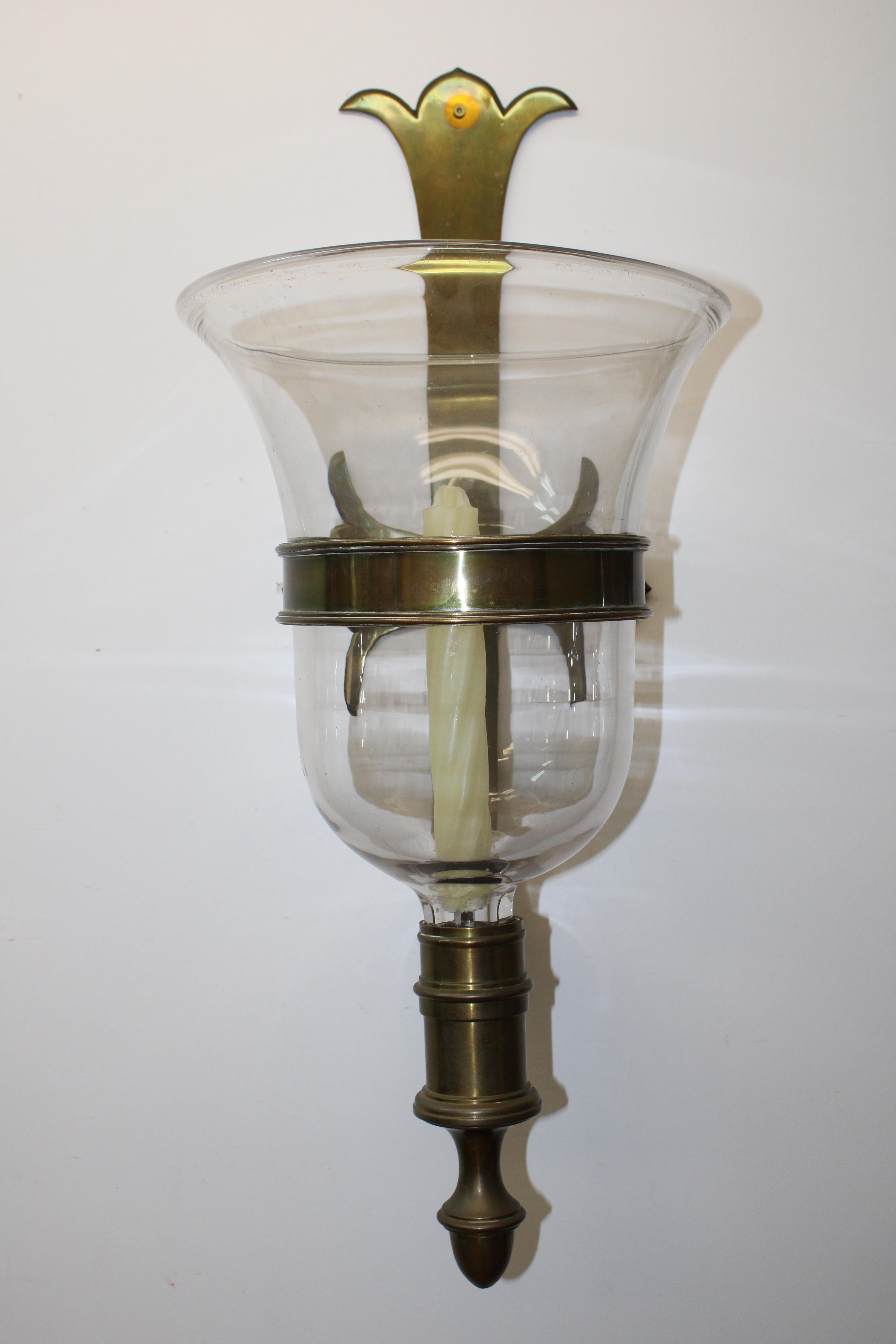 20th Century Pair of Spanish Gothic Style Brass/Glass Sconces, Sarreid, LTD