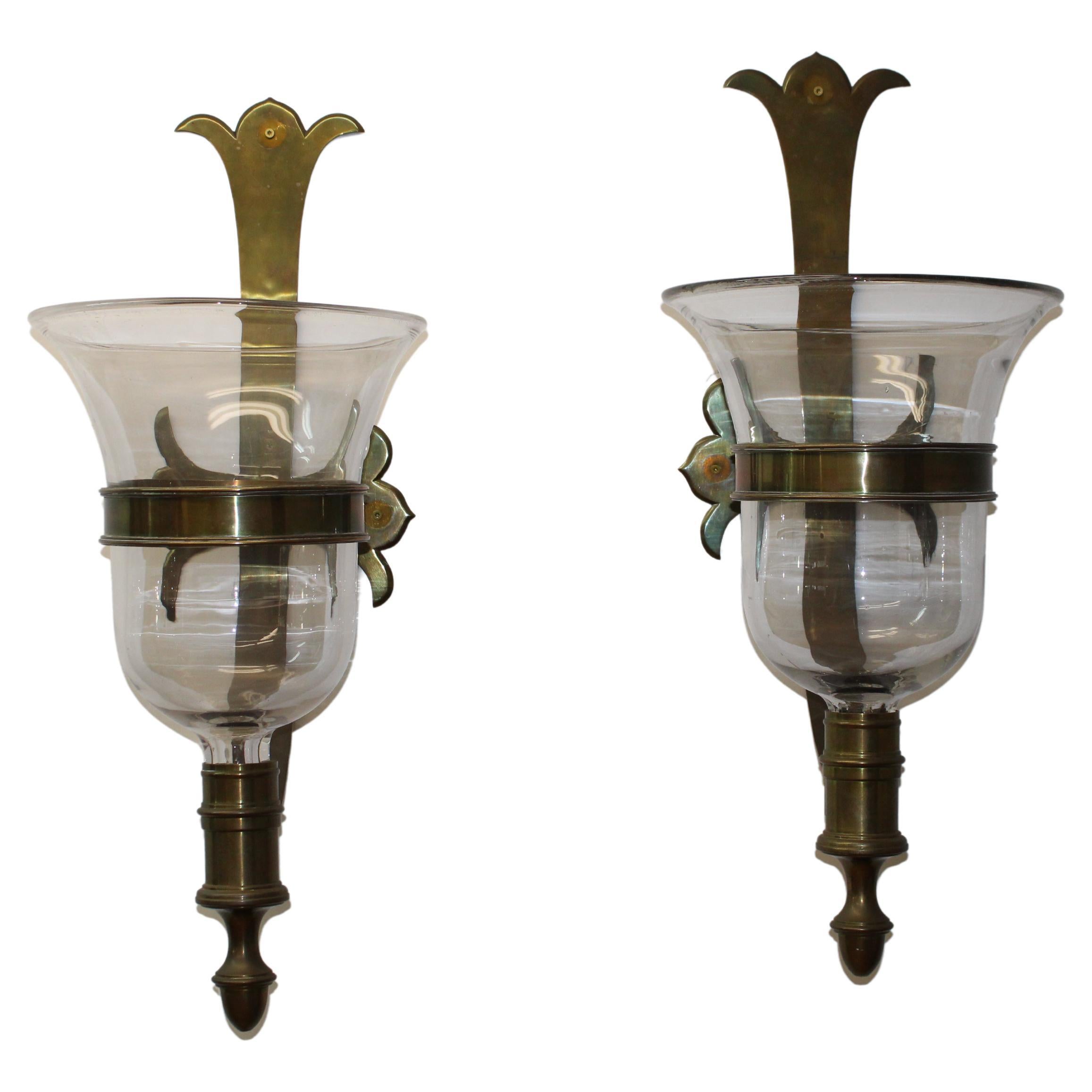Pair of Spanish Gothic Style Brass/Glass Sconces, Sarreid, LTD