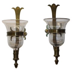 Vintage Pair of Spanish Gothic Style Brass/Glass Sconces, Sarreid, LTD