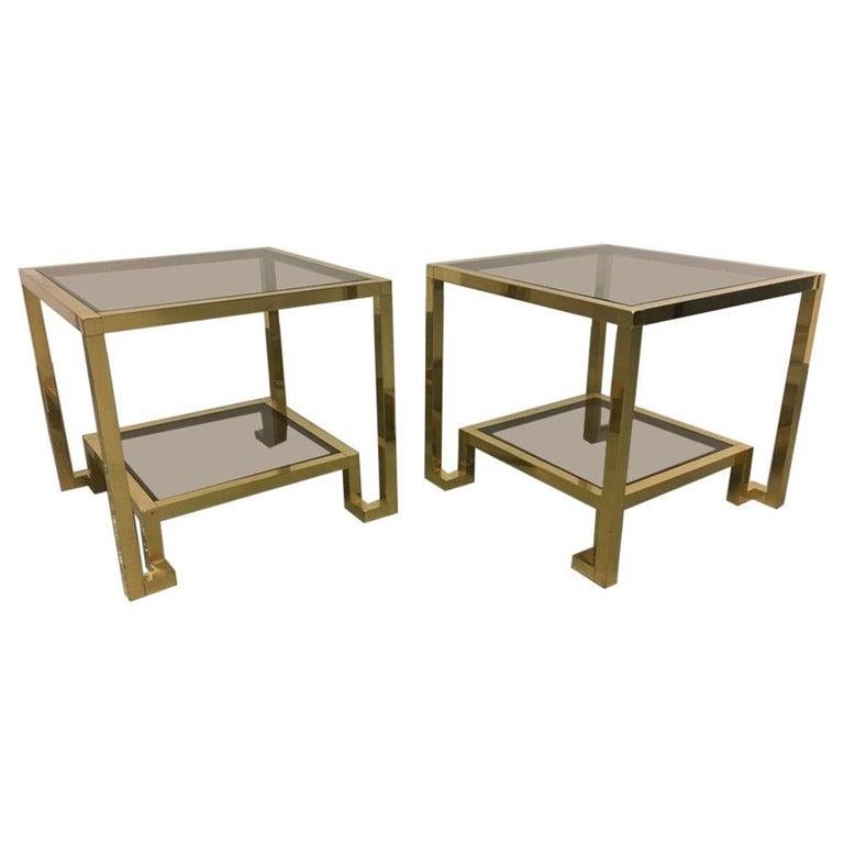 Pair of Brass & Glass Side Tables by Guy Lefèvre for Maison Jansen, France 1970s For Sale 6