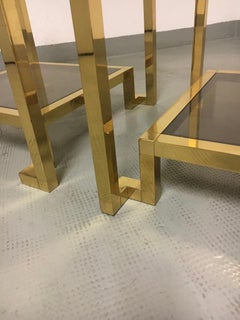 Pair of Brass & Glass Side Tables by Guy Lefèvre for Maison Jansen, France 1970s