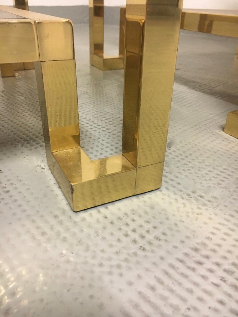 French Pair of Brass & Glass Side Tables by Guy Lefèvre for Maison Jansen, France 1970s For Sale