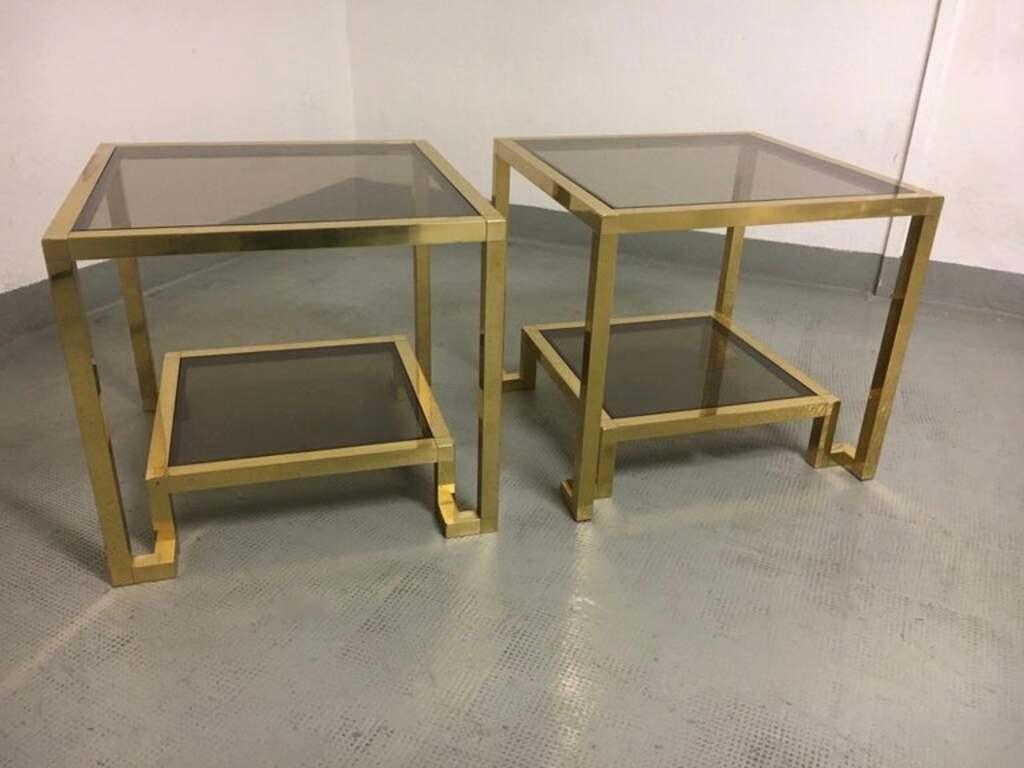 Pair of Brass & Glass Side Tables by Guy Lefèvre for Maison Jansen, France 1970s In Good Condition For Sale In Geneva, CH