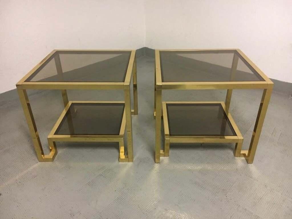 Pair of Brass & Glass Side Tables by Guy Lefèvre for Maison Jansen, France 1970s For Sale 1
