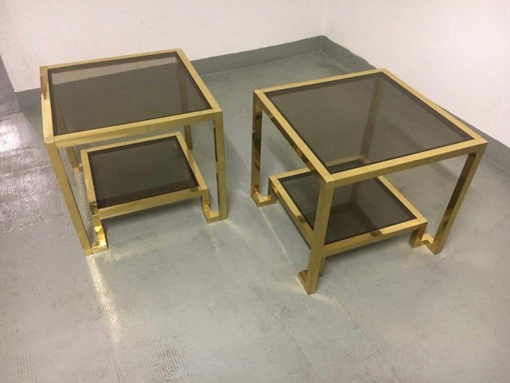 Pair of Brass & Glass Side Tables by Guy Lefèvre for Maison Jansen, France 1970s For Sale 2