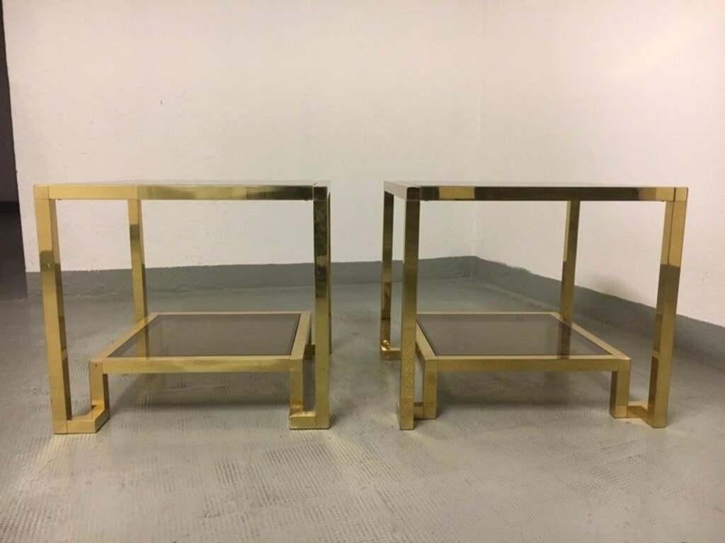 Pair of Brass & Glass Side Tables by Guy Lefèvre for Maison Jansen, France 1970s For Sale 3