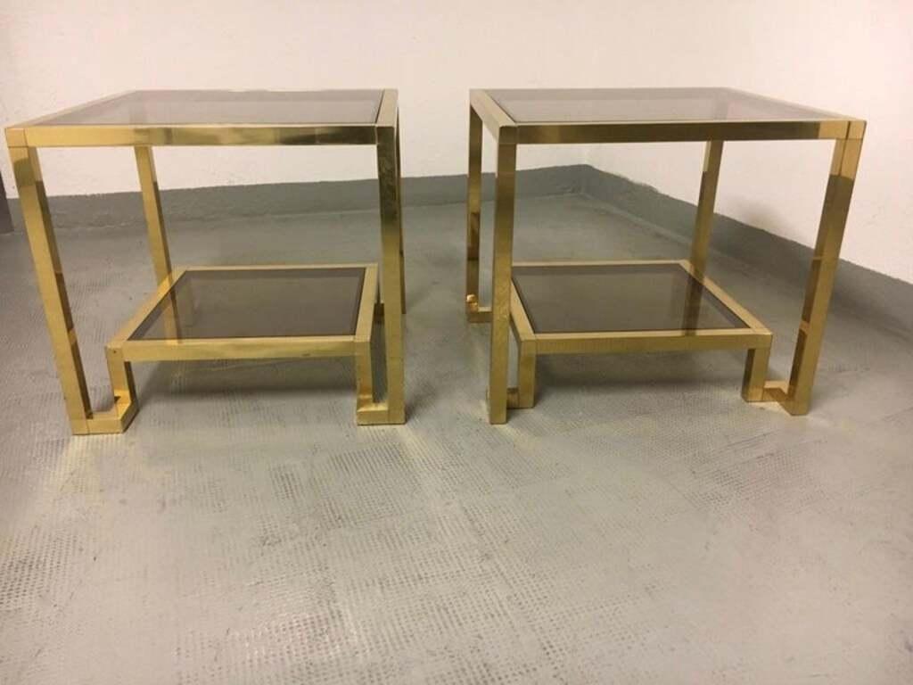 Pair of Brass & Glass Side Tables by Guy Lefèvre for Maison Jansen, France 1970s For Sale 4