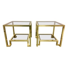 Pair of Brass & Glass Side Tables by Guy Lefèvre for Maison Jansen, France 1970s