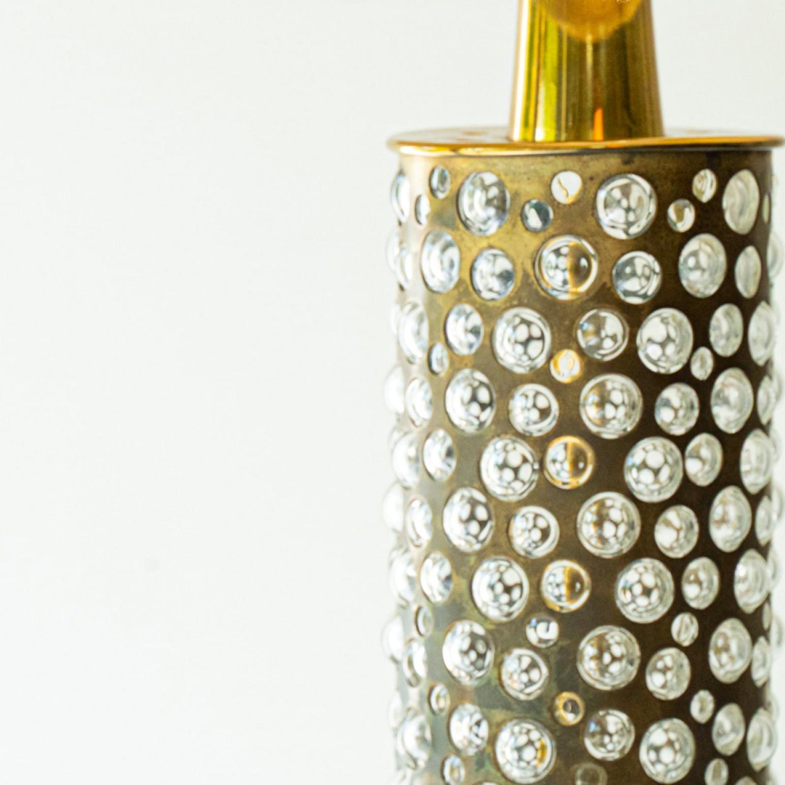French Pair of Brass Glass Table Lamps R. Rooke, Lampshade by R. Houben, 1970 For Sale