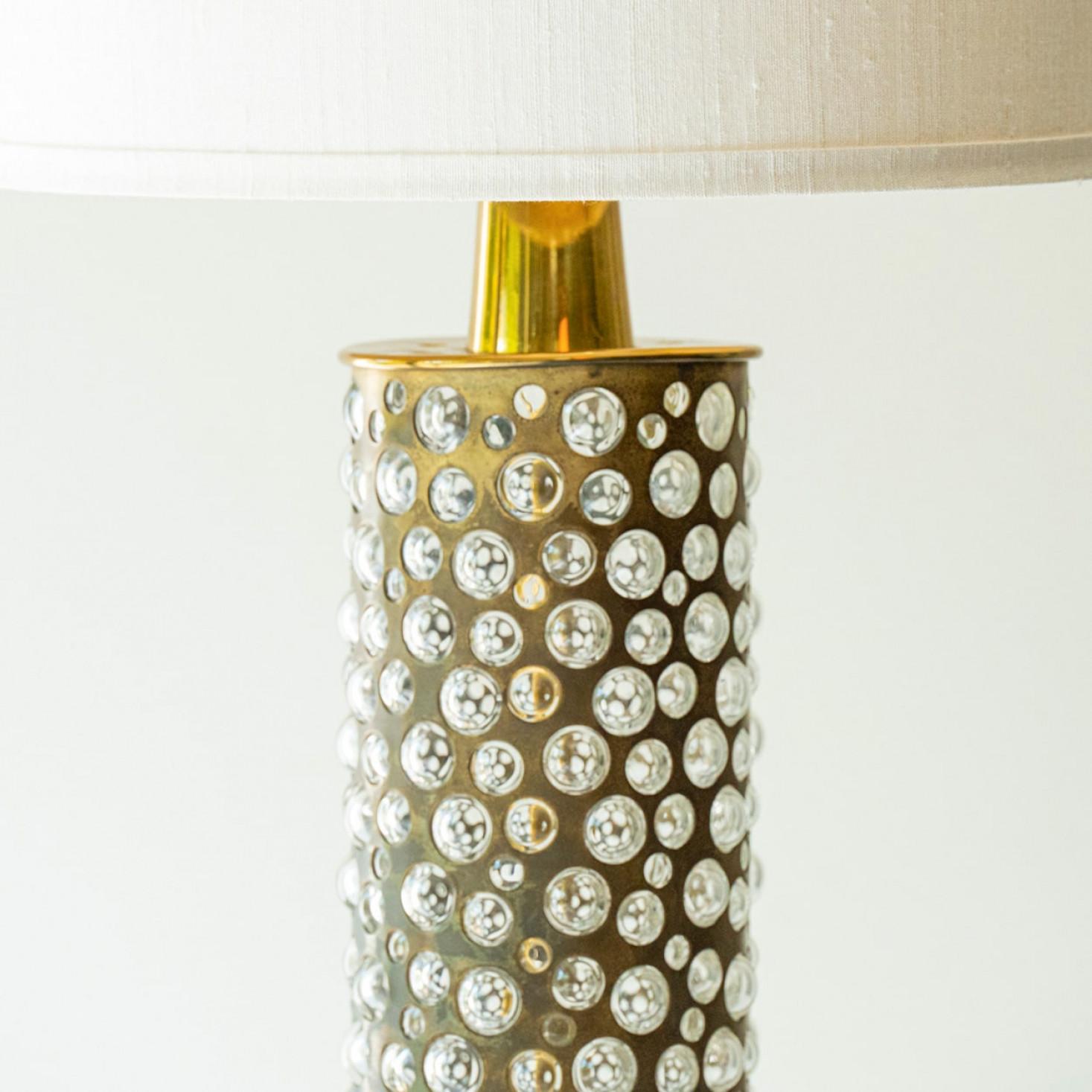 Pair of Brass Glass Table Lamps R. Rooke, Lampshade by R. Houben, 1970 In Good Condition For Sale In Rijssen, NL
