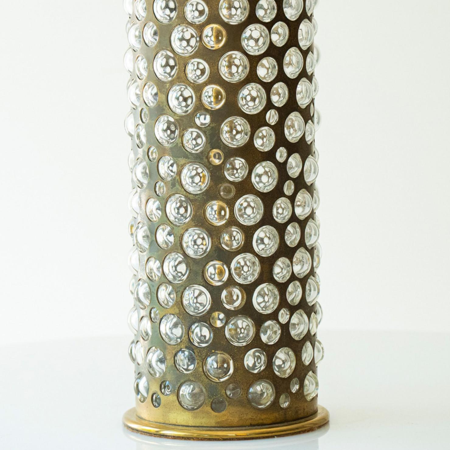 Fine XX secolo Coppia di lampade da tavolo in vetro di ottone R. Rooke, paralume di R. Houben, 1970 in vendita