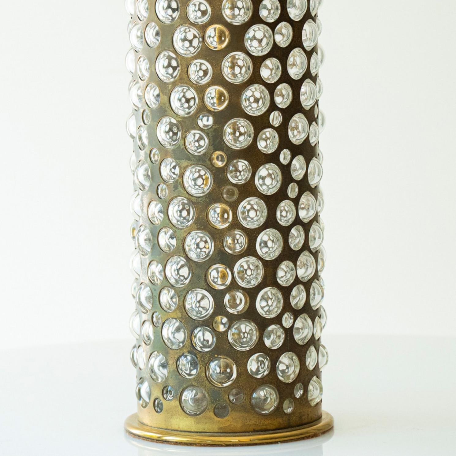 Ceramic Pair of Brass Glass Table Lamps R. Rooke, Lampshade by R. Houben, 1970 For Sale