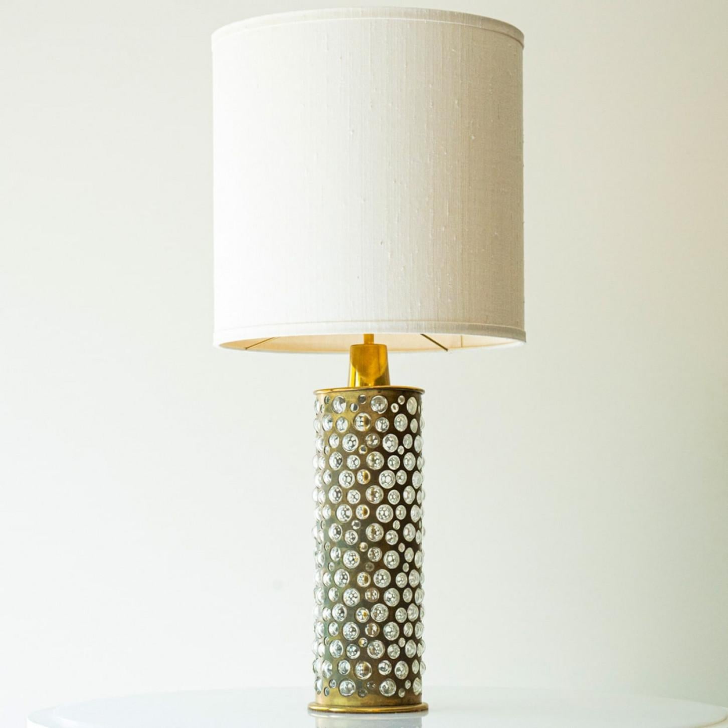 Coppia di lampade da tavolo in vetro di ottone R. Rooke, paralume di R. Houben, 1970 in vendita 1