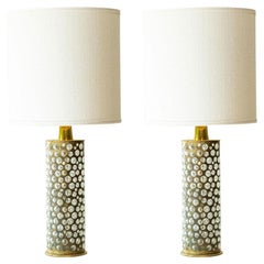 Paire de lampes de bureau en laiton R. Rooke, abat-jour de R. Houben, 1970