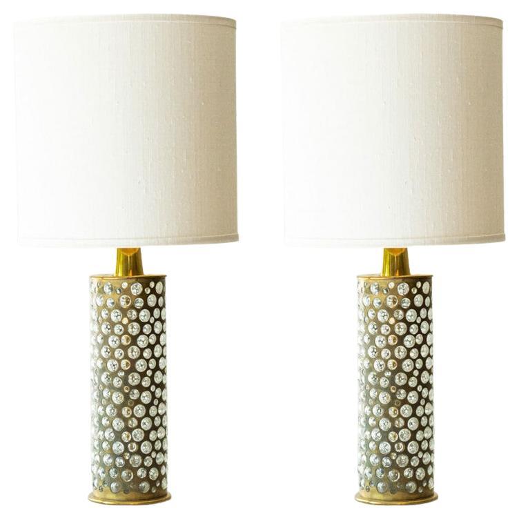 Coppia di lampade da tavolo in vetro di ottone R. Rooke, paralume di R. Houben, 1970 in vendita