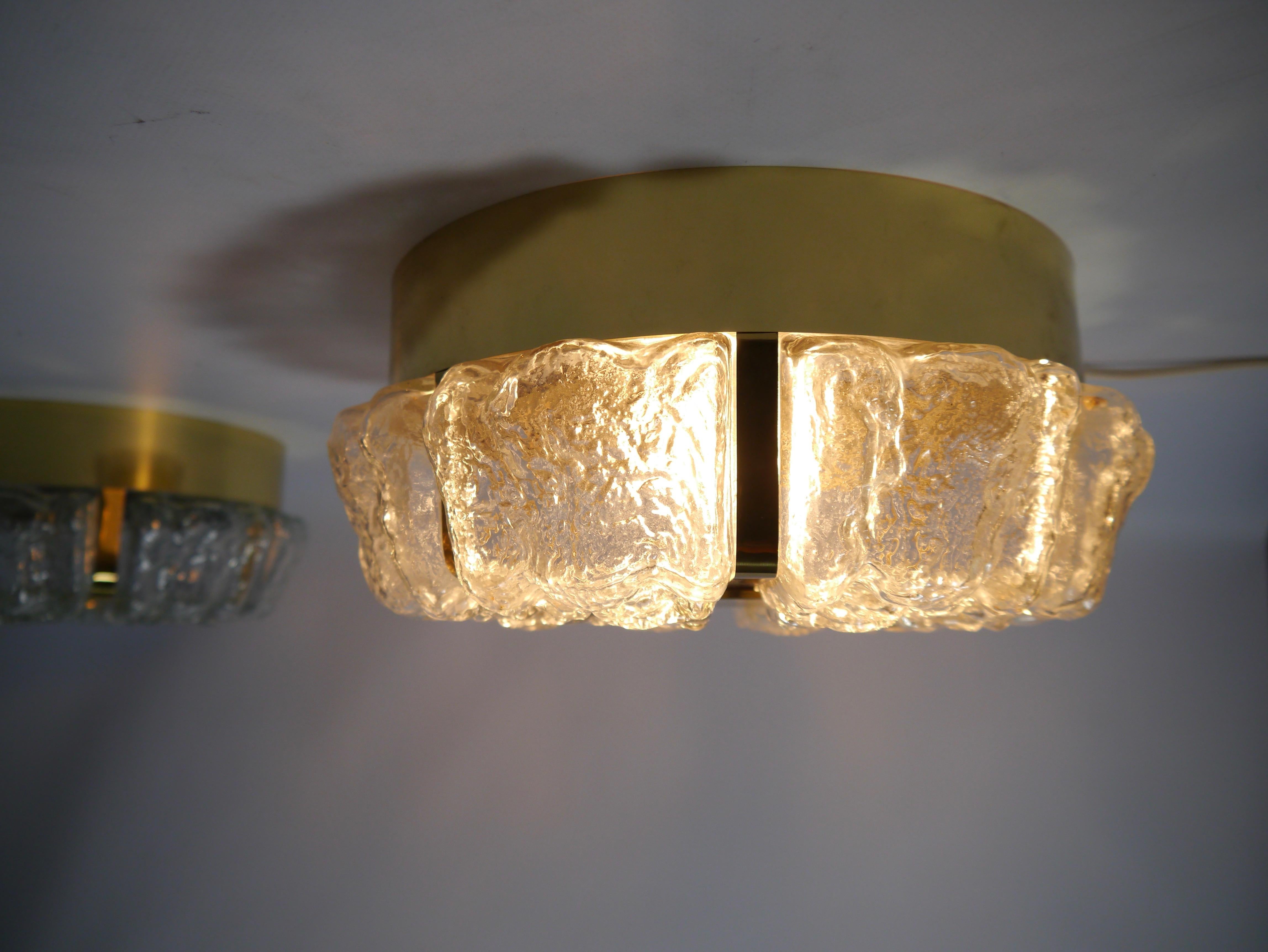 Pair of Brass & Glass Wall / Ceiling Light Sconces by Helena Tynell for Limburg In Good Condition For Sale In Barcelona, ES