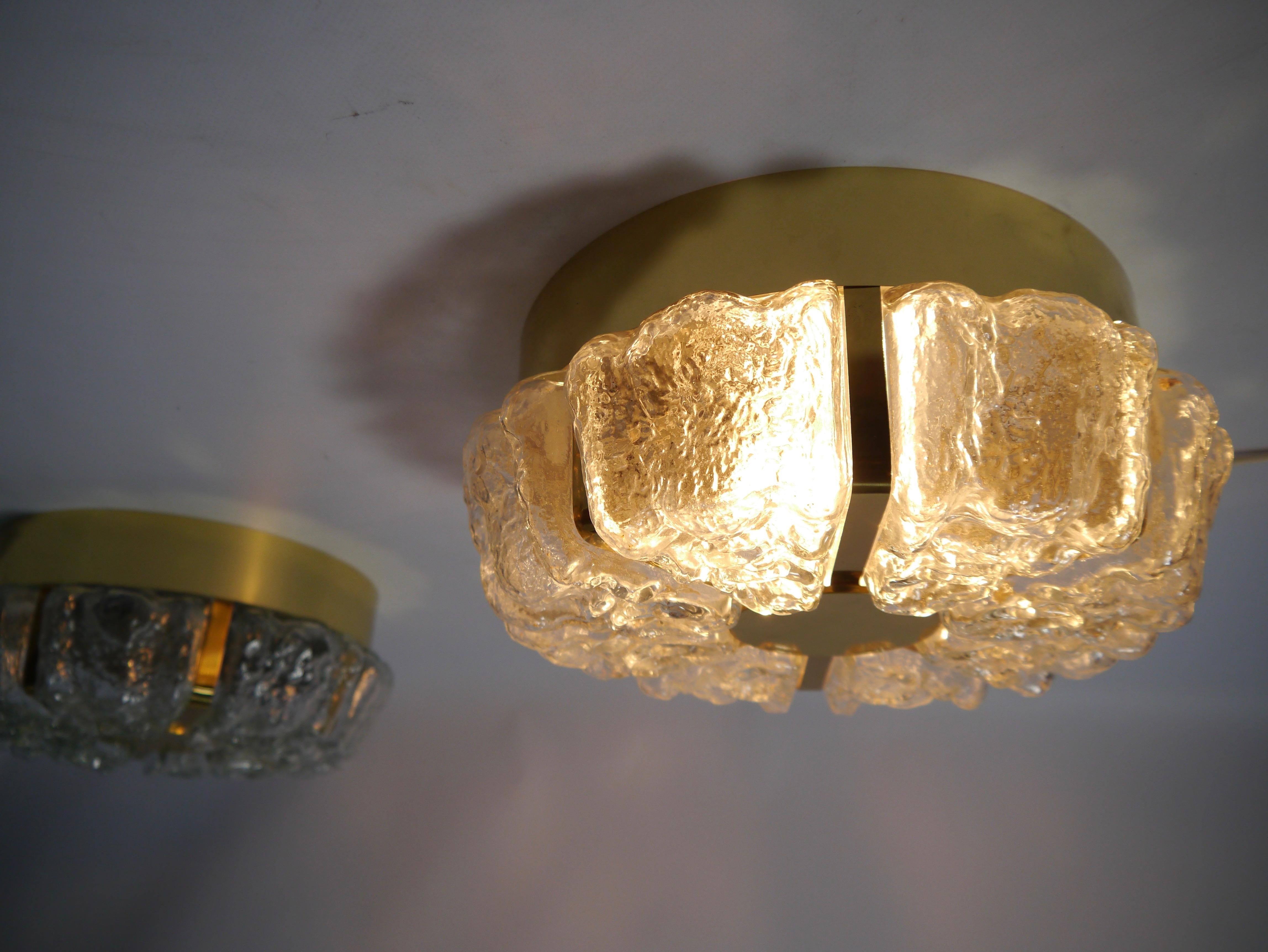 20th Century Pair of Brass & Glass Wall / Ceiling Light Sconces by Helena Tynell for Limburg For Sale
