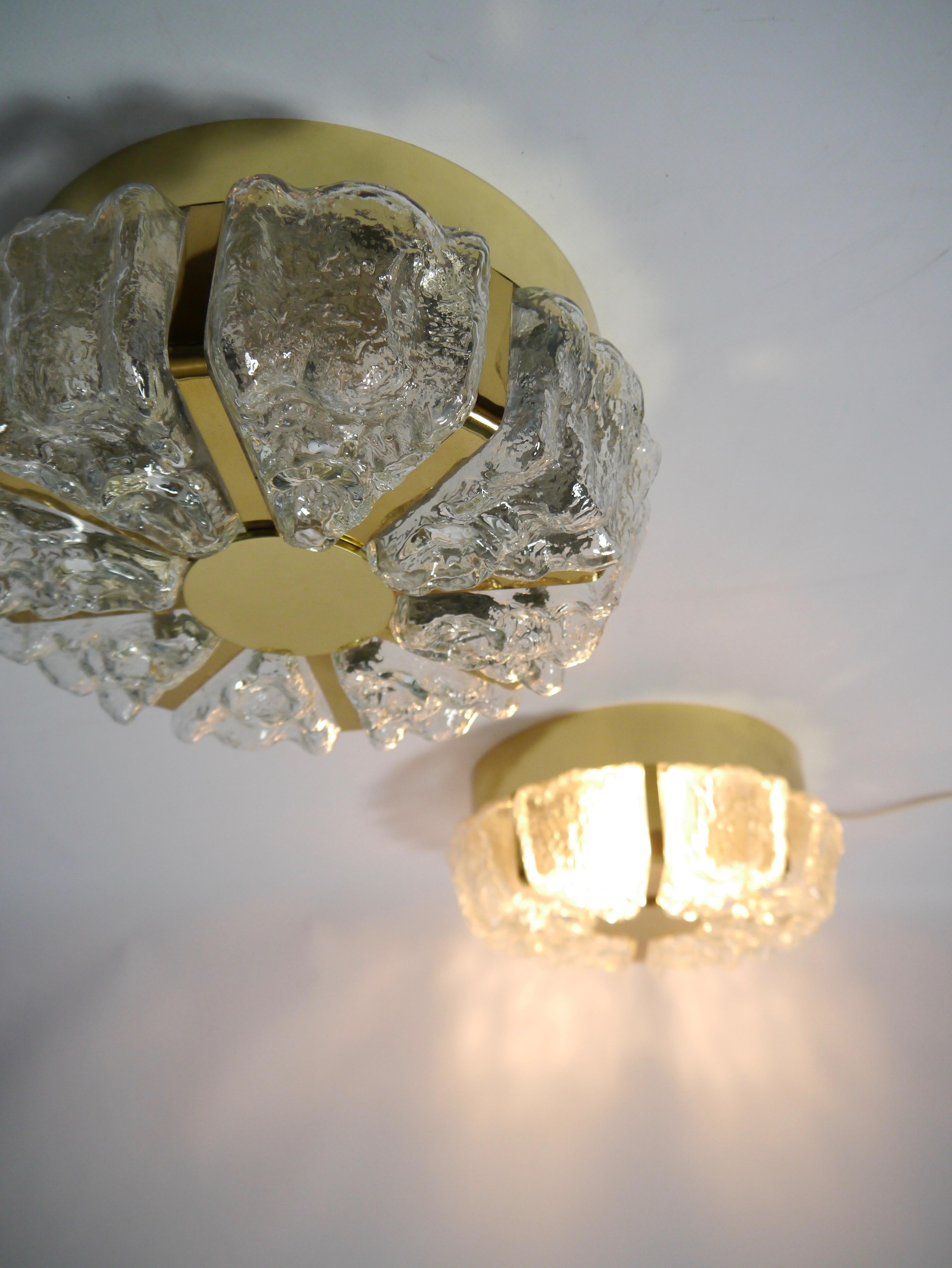 Pair of Brass & Glass Wall / Ceiling Light Sconces by Helena Tynell for Limburg For Sale 1