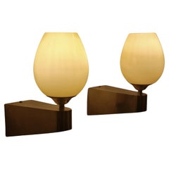 Vintage Pair Of Brass - Glass Wall Lamps Model EY 49 Itsu 1950s