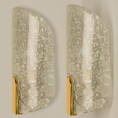 Pair of Brass & Glass Wall Lights Hillebrand Germany, 1960s
