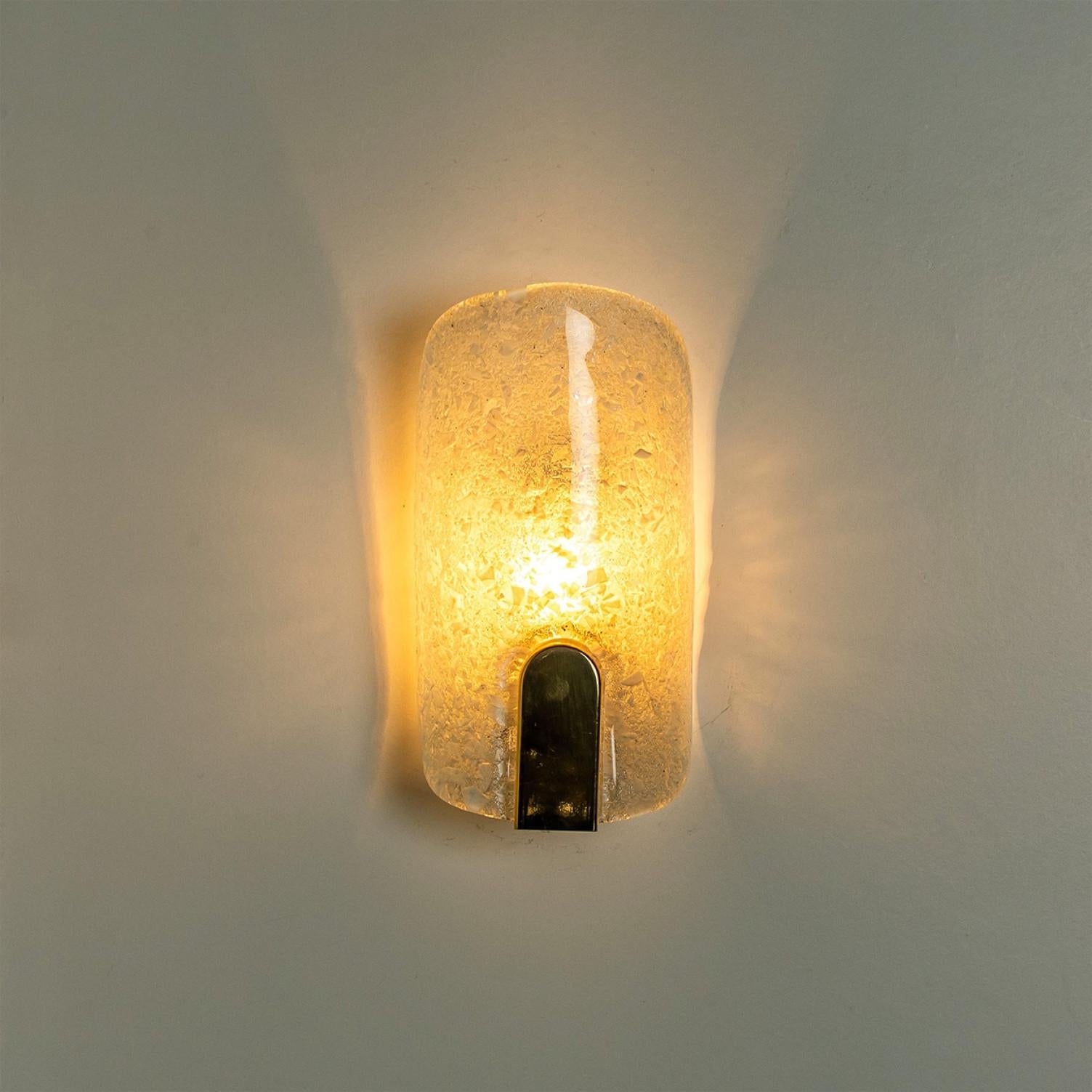 Pair of Brass & Glass Wall Lights in the style of Hillebrand Germany, 1960s For Sale 4