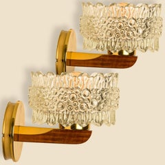 Pair of Brass & Glass Wall Lights in the style of Hillebrand, Germany 1960s