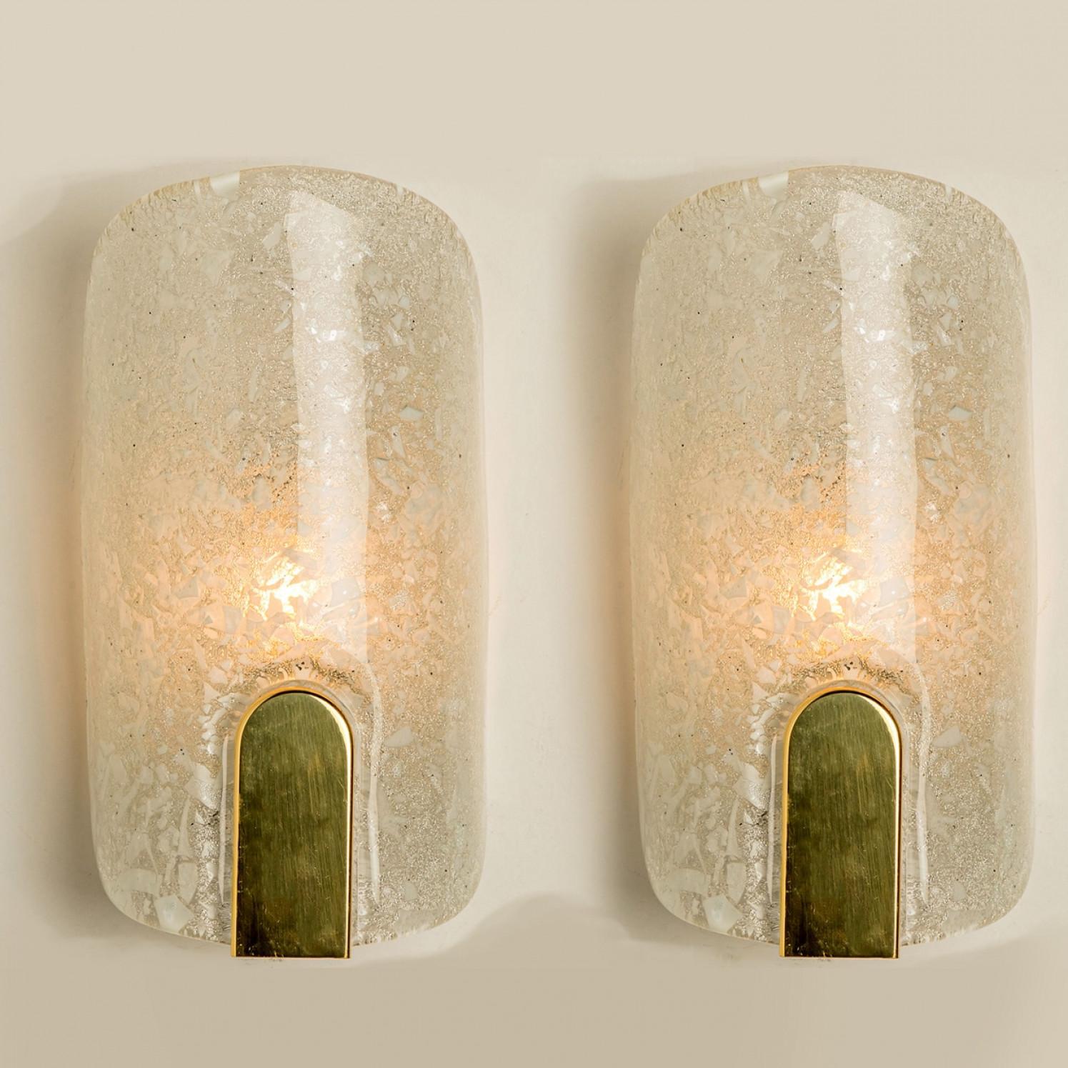 Mid-17th Century Pair of Brass & Glass Wall Lights in the style of Hillebrand Germany, 1960s For Sale