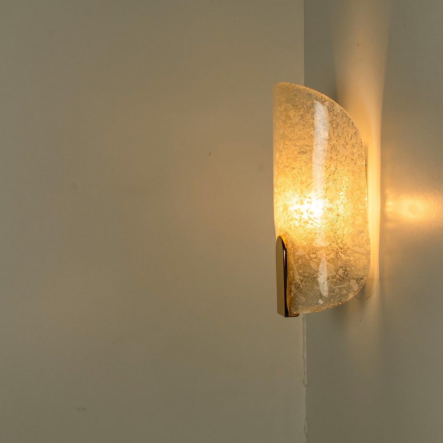 Pair of Brass & Glass Wall Lights in the style of Hillebrand Germany, 1960s For Sale 1