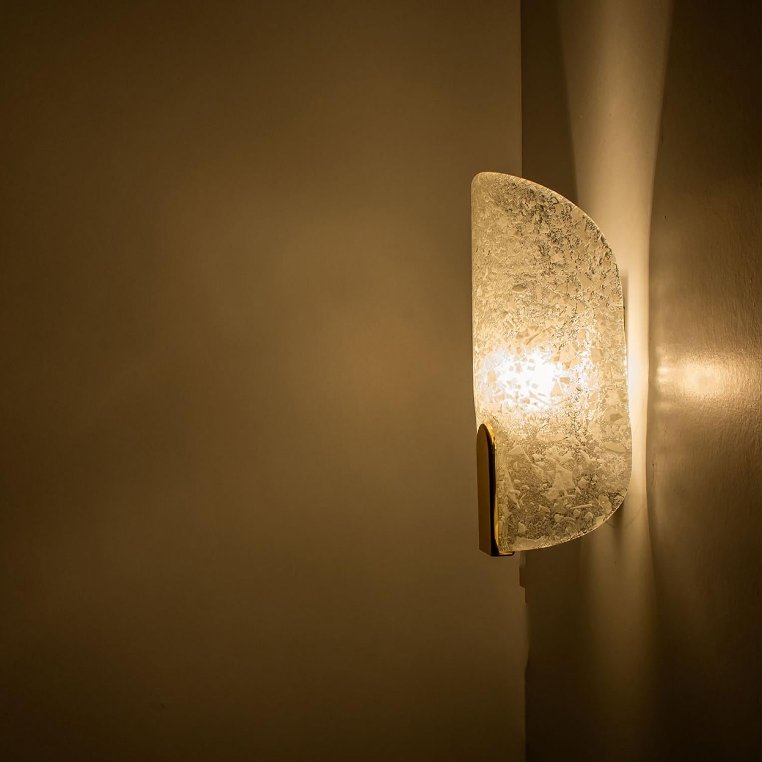 Pair of Brass & Glass Wall Lights in the style of Hillebrand Germany, 1960s For Sale 2